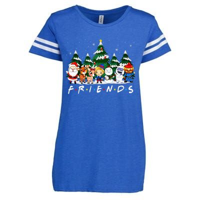 Christmas Friends Santa Rudolph Snowman Xmas Family Pajamas Enza Ladies Jersey Football T-Shirt