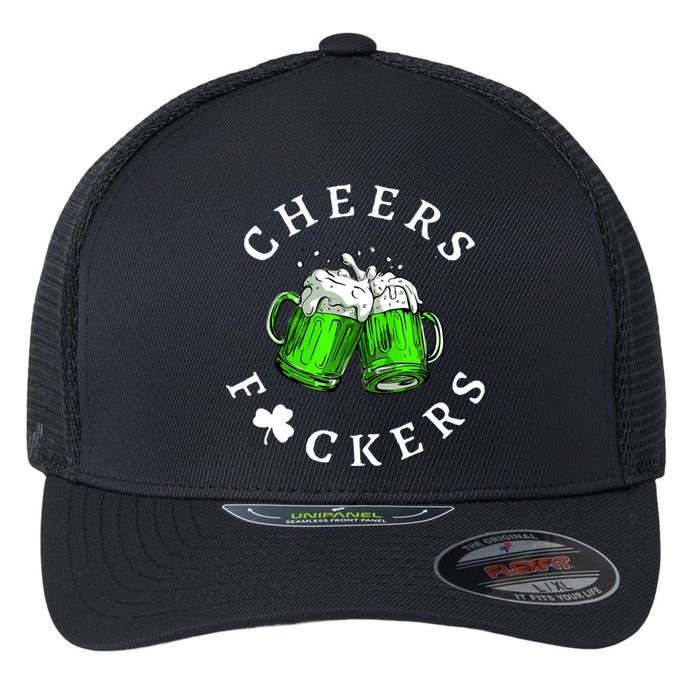 Cheers Fckers' St Patricks Day Beer Drinking Funny Flexfit Unipanel Trucker Cap