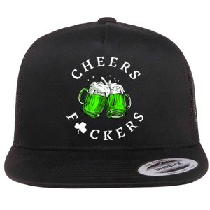 Cheers Fckers' St Patricks Day Beer Drinking Funny Flat Bill Trucker Hat