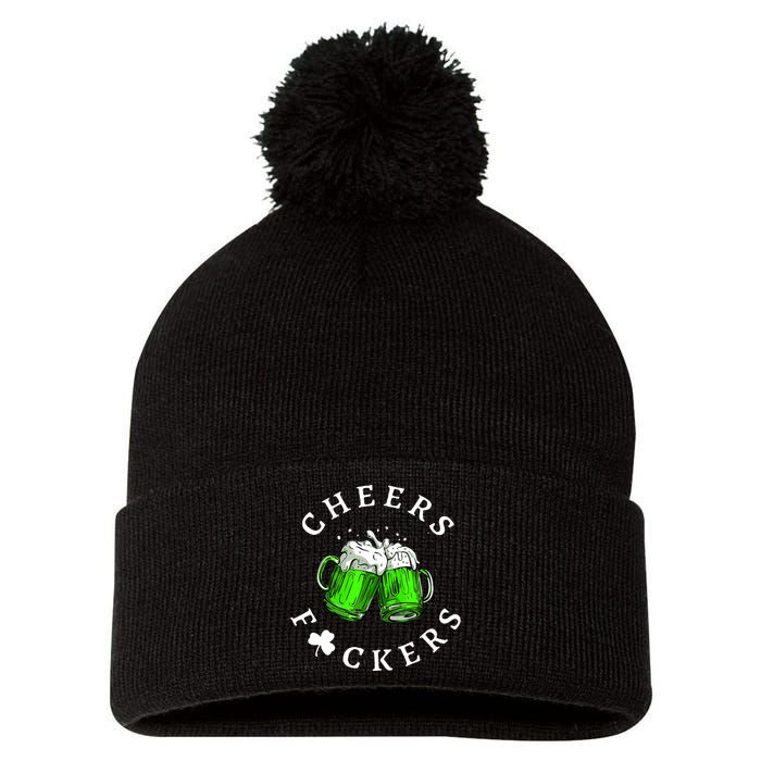 Cheers Fckers' St Patricks Day Beer Drinking Funny Pom Pom 12in Knit Beanie