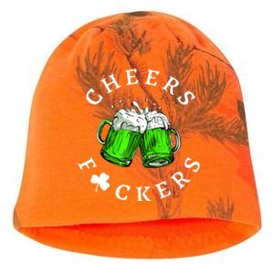 Cheers Fckers' St Patricks Day Beer Drinking Funny Kati - Camo Knit Beanie