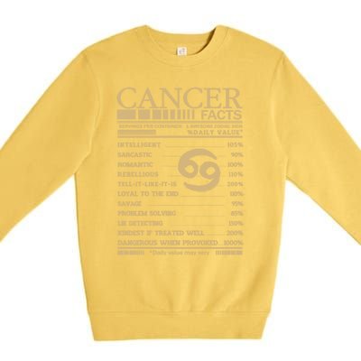 Cancer Facts Servings Per Container: 1 Awesome Zodiac Sign Gift Premium Crewneck Sweatshirt