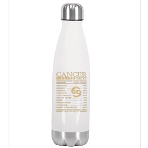 Cancer Facts Servings Per Container: 1 Awesome Zodiac Sign Gift Stainless Steel Insulated Water Bottle