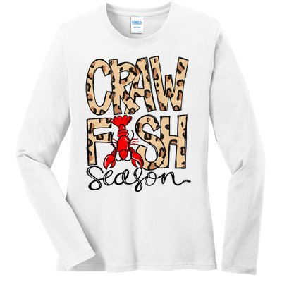 Craw Fish Season Leopard Love Crawfish Ladies Long Sleeve Shirt