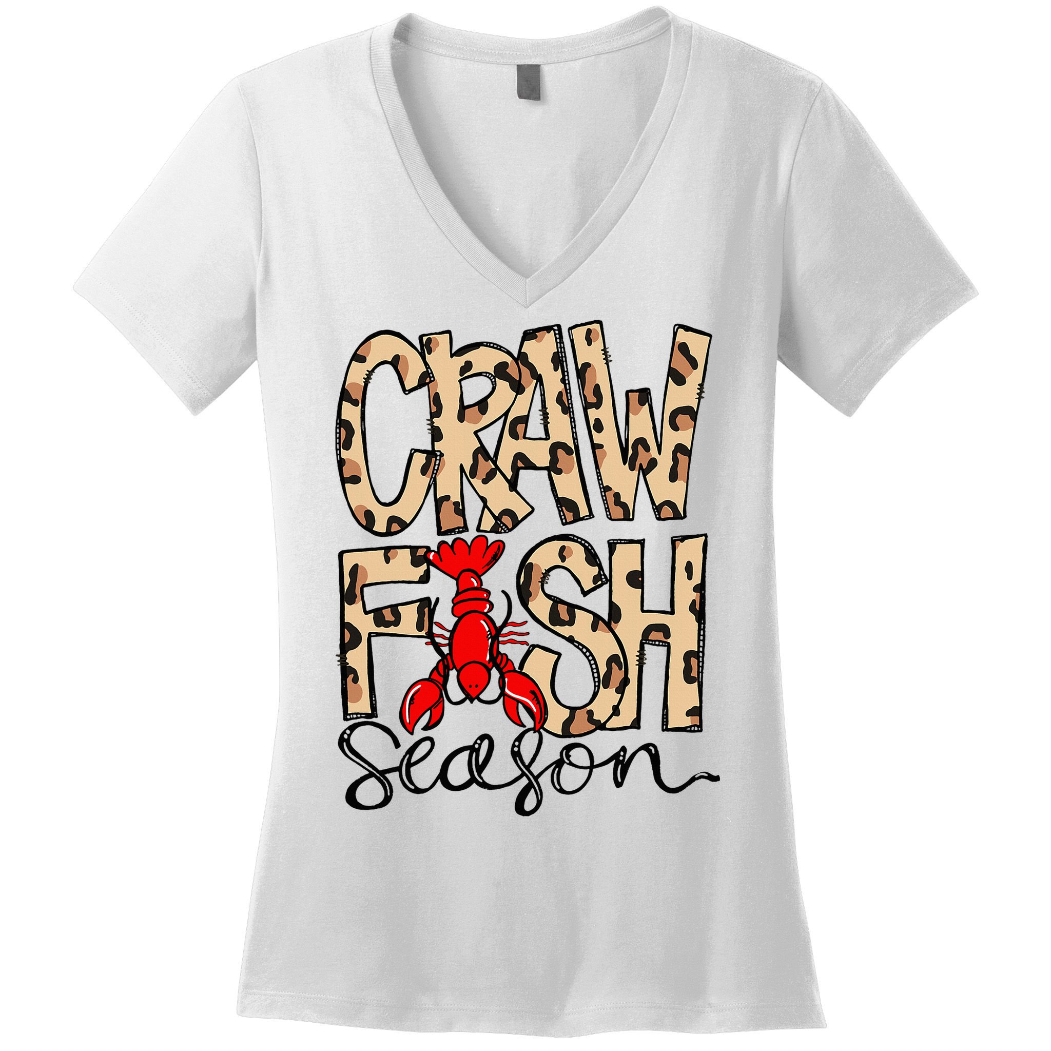 Craw Fish Season Leopard Love Crawfish Women's V-Neck T-Shirt