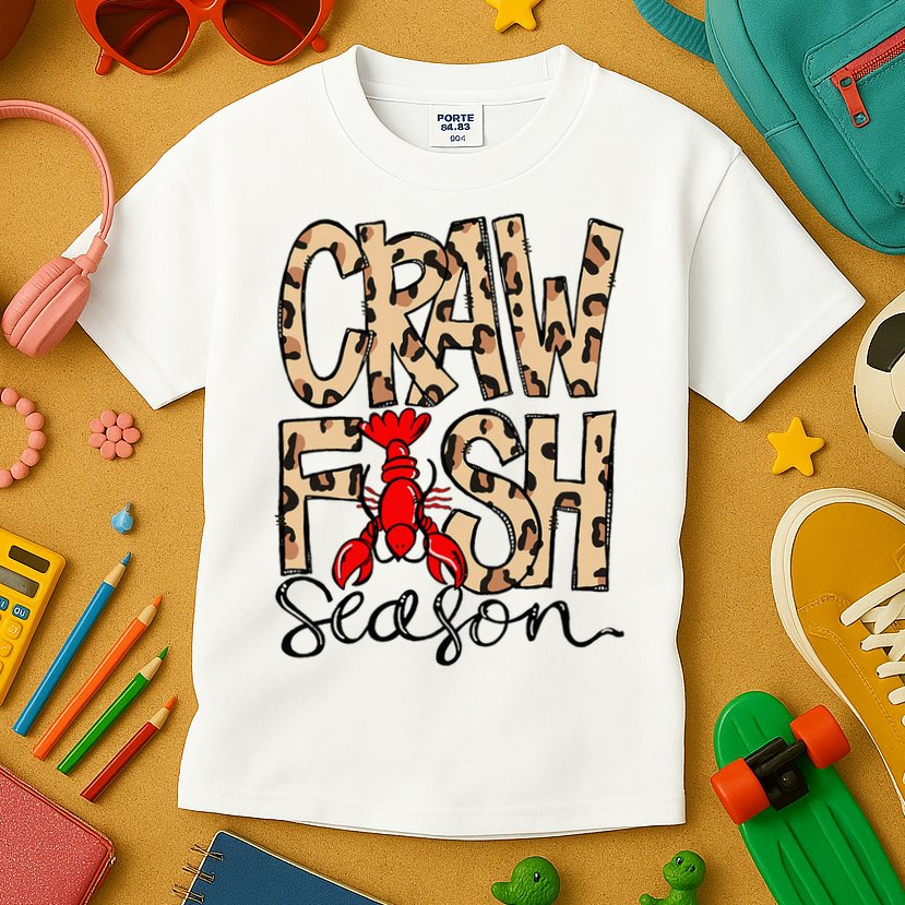 Craw Fish Season Leopard Love Crawfish Kids T-Shirt