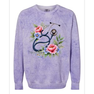 Cute Floral Stethoscope Design For Nurses Doctors Gift Colorblast Crewneck Sweatshirt