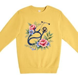 Cute Floral Stethoscope Design For Nurses Doctors Gift Premium Crewneck Sweatshirt