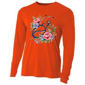 Cute Floral Stethoscope Design For Nurses Doctors Gift Cooling Performance Long Sleeve Crew