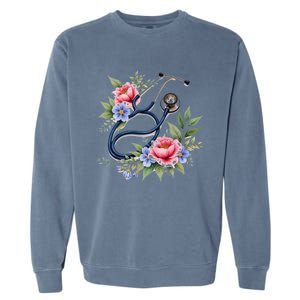 Cute Floral Stethoscope Design For Nurses Doctors Gift Garment-Dyed Sweatshirt