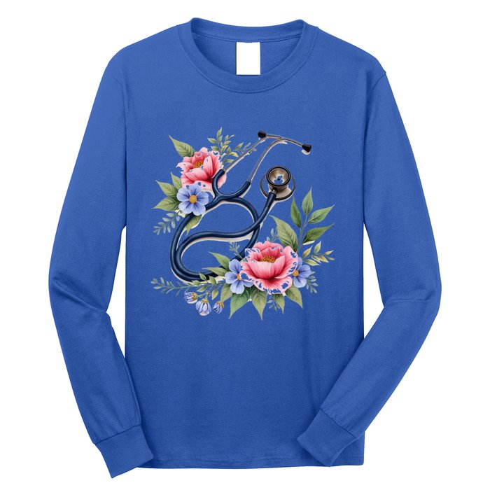 Cute Floral Stethoscope Design For Nurses Doctors Gift Long Sleeve Shirt