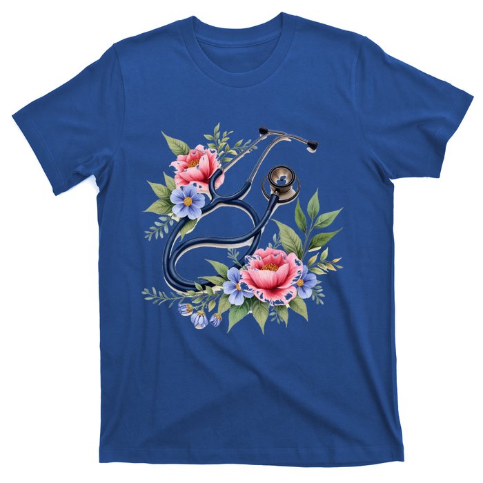 Cute Floral Stethoscope Design For Nurses Doctors Gift T-Shirt