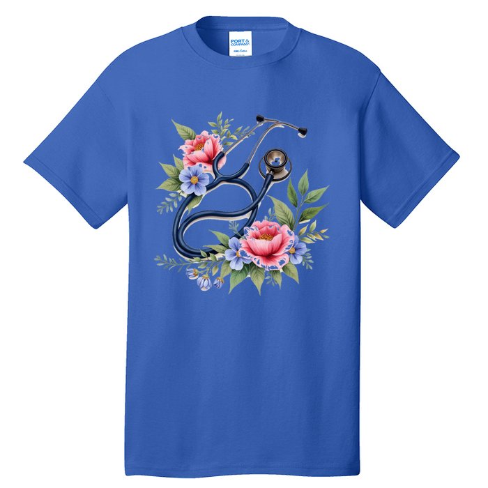 Cute Floral Stethoscope Design For Nurses Doctors Gift Tall T-Shirt