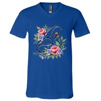 Cute Floral Stethoscope Design For Nurses Doctors Gift V-Neck T-Shirt