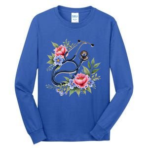 Cute Floral Stethoscope Design For Nurses Doctors Gift Tall Long Sleeve T-Shirt