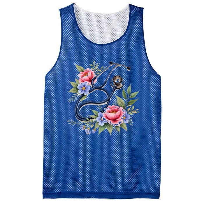 Cute Floral Stethoscope Design For Nurses Doctors Gift Mesh Reversible Basketball Jersey Tank