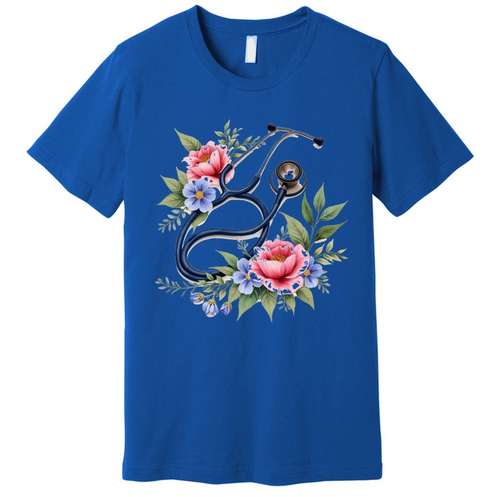 Cute Floral Stethoscope Design For Nurses Doctors Gift Premium T-Shirt