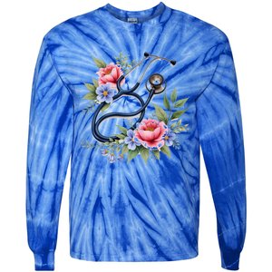 Cute Floral Stethoscope Design For Nurses Doctors Gift Tie-Dye Long Sleeve Shirt