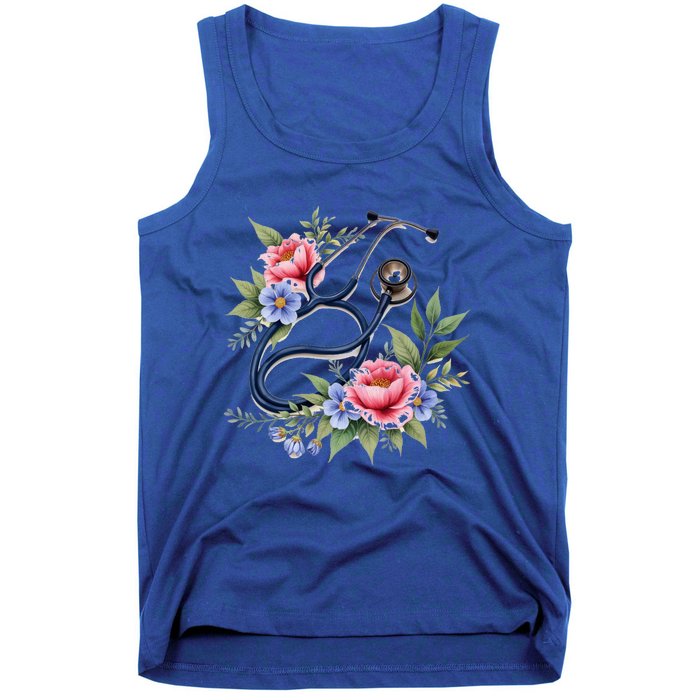 Cute Floral Stethoscope Design For Nurses Doctors Gift Tank Top