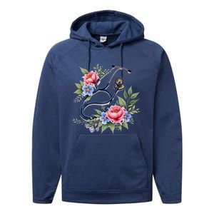 Cute Floral Stethoscope Design For Nurses Doctors Gift Performance Fleece Hoodie