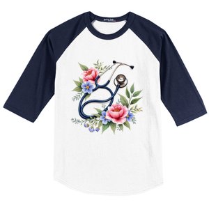 Cute Floral Stethoscope Design For Nurses Doctors Gift Baseball Sleeve Shirt