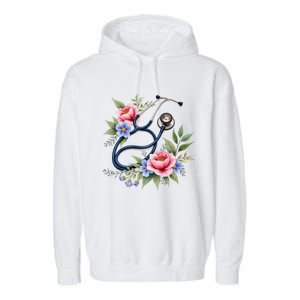 Cute Floral Stethoscope Design For Nurses Doctors Gift Garment-Dyed Fleece Hoodie