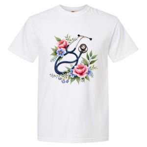 Cute Floral Stethoscope Design For Nurses Doctors Gift Garment-Dyed Heavyweight T-Shirt