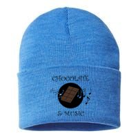 Chocolatier Funny Saying Chocolate And Music Notes Musician Gift Sustainable Knit Beanie