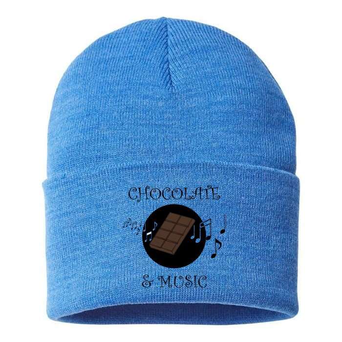 Chocolatier Funny Saying Chocolate And Music Notes Musician Gift Sustainable Knit Beanie