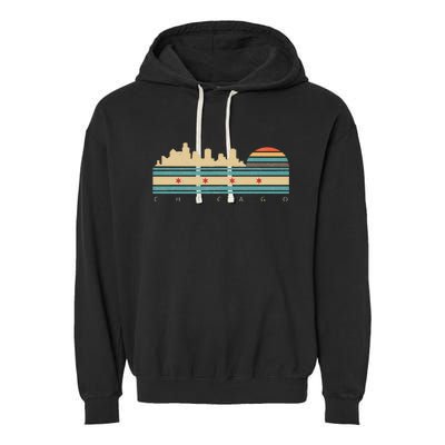 Chicago Flag Skyline Vintage Illinois City Retro Souvenir Garment-Dyed Fleece Hoodie