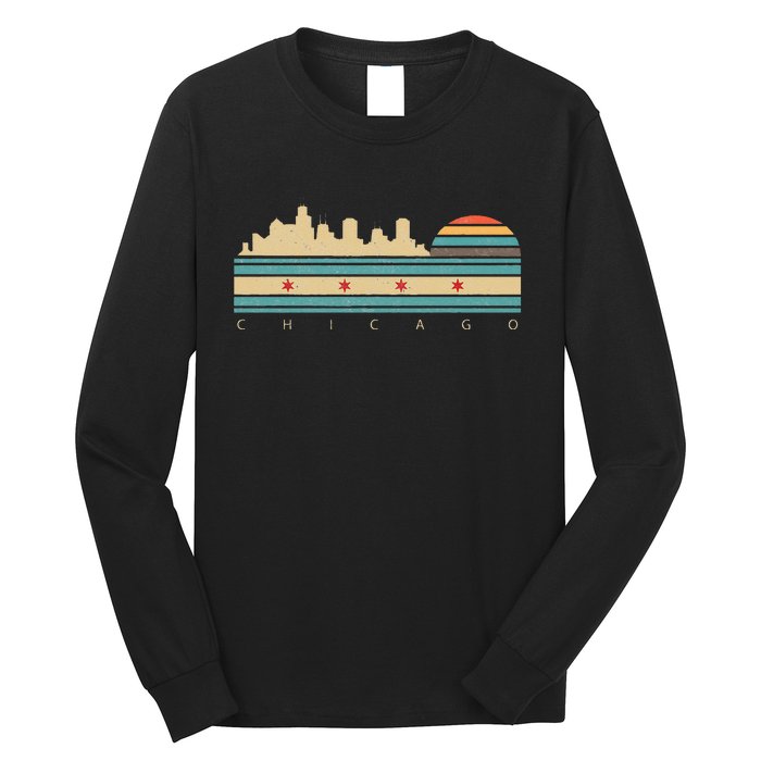 Chicago Flag Skyline Vintage Illinois City Retro Souvenir Long Sleeve Shirt