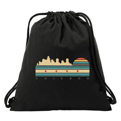 Chicago Flag Skyline Vintage Illinois City Retro Souvenir Drawstring Bag