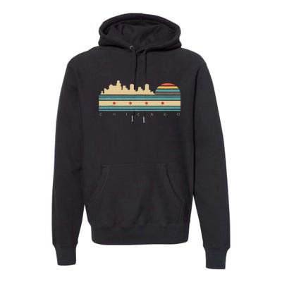 Chicago Flag Skyline Vintage Illinois City Retro Souvenir Premium Hoodie