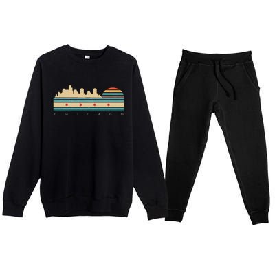 Chicago Flag Skyline Vintage Illinois City Retro Souvenir Premium Crewneck Sweatsuit Set