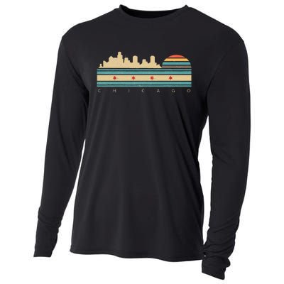 Chicago Flag Skyline Vintage Illinois City Retro Souvenir Cooling Performance Long Sleeve Crew