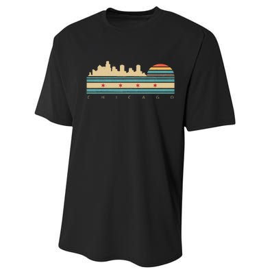 Chicago Flag Skyline Vintage Illinois City Retro Souvenir Performance Sprint T-Shirt