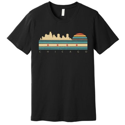 Chicago Flag Skyline Vintage Illinois City Retro Souvenir Premium T-Shirt