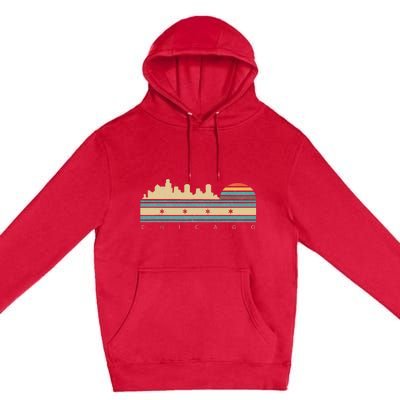 Chicago Flag Skyline Vintage Illinois City Retro Souvenir Premium Pullover Hoodie