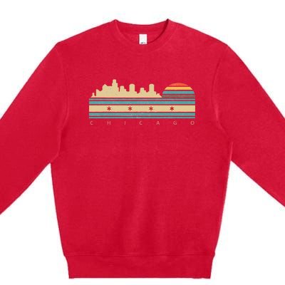 Chicago Flag Skyline Vintage Illinois City Retro Souvenir Premium Crewneck Sweatshirt