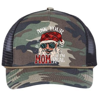 Christmas Funny Santa Xmas Ask Your Mom If Im Real Retro Rope Trucker Hat Cap