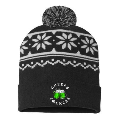 Cheers Fckers' St Patricks Day Men Women Beer Drinking Funny USA-Made Snowflake Beanie