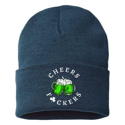 Cheers Fckers' St Patricks Day Men Women Beer Drinking Funny Sustainable Knit Beanie