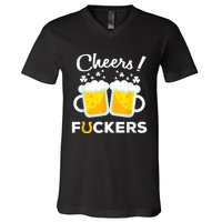 Cheers Fuckers St Patricks Day Beer Irish 4Leaf V-Neck T-Shirt