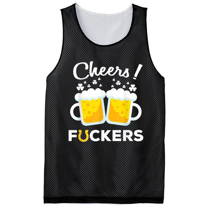 Cheers Fuckers St Patricks Day Beer Irish 4Leaf Mesh Reversible Basketball Jersey Tank