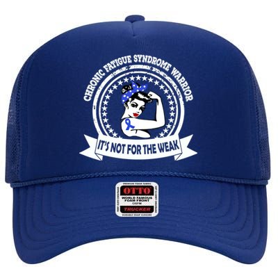 Chronic Fatigue Syndrome Warrior Funny Gift Blue Ribbon Awareness Gift High Crown Mesh Back Trucker Hat