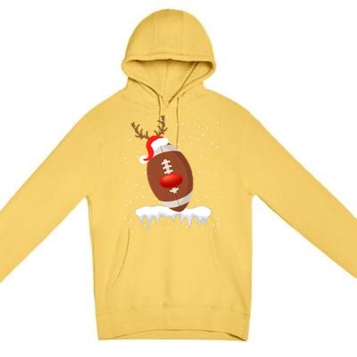 Christmas Football Santa Hat Reindeer Xmas Lights Holiday Funny Gift Premium Pullover Hoodie