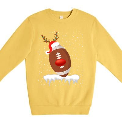 Christmas Football Santa Hat Reindeer Xmas Lights Holiday Funny Gift Premium Crewneck Sweatshirt