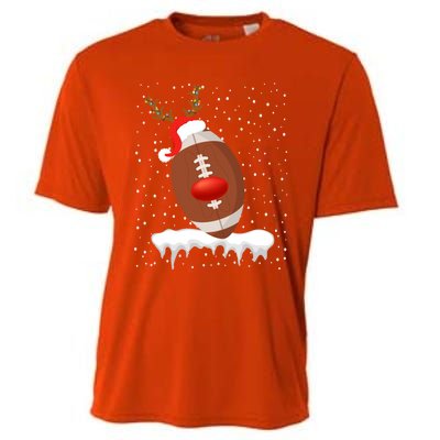 Christmas Football Santa Hat Reindeer Xmas Lights Holiday Funny Gift Cooling Performance Crew T-Shirt