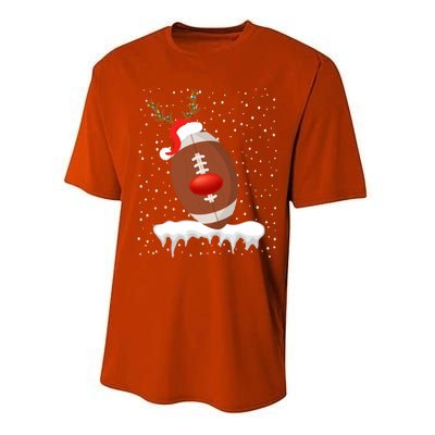 Christmas Football Santa Hat Reindeer Xmas Lights Holiday Funny Gift Performance Sprint T-Shirt