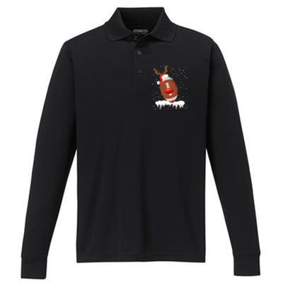 Christmas Football Santa Hat Reindeer Xmas Lights Holiday Funny Gift Performance Long Sleeve Polo